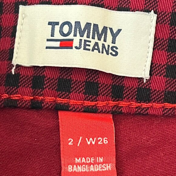 Tommy Jeans Women Red/Black Plaid Stretch Skinny Jeans Sz 2/26 Brand Stripe NWOT - Picture 7 of 12